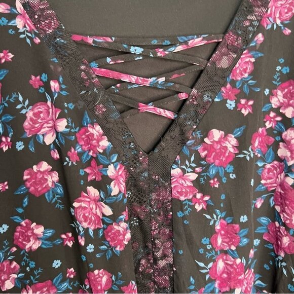 Torrid Floral Print Chiffon Lace Up Blouse Size 3x - Picture 4 of 9